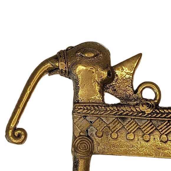 Vintage Brass Elephant Wall Key Hook Holder Dhokra Art Three Hooks  8.5" x 4" - Picture 11 of 13